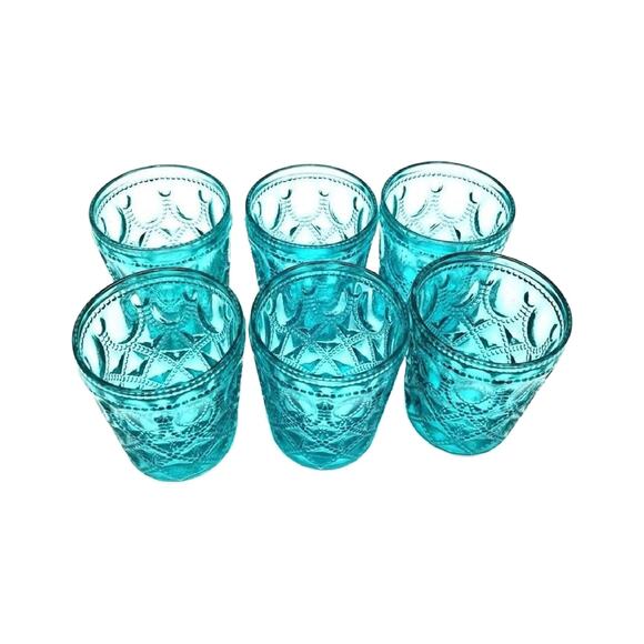 Vintage Other - Mid Century Aqua Blue Rocks Old Fashioned Glass Barware, Set of 6